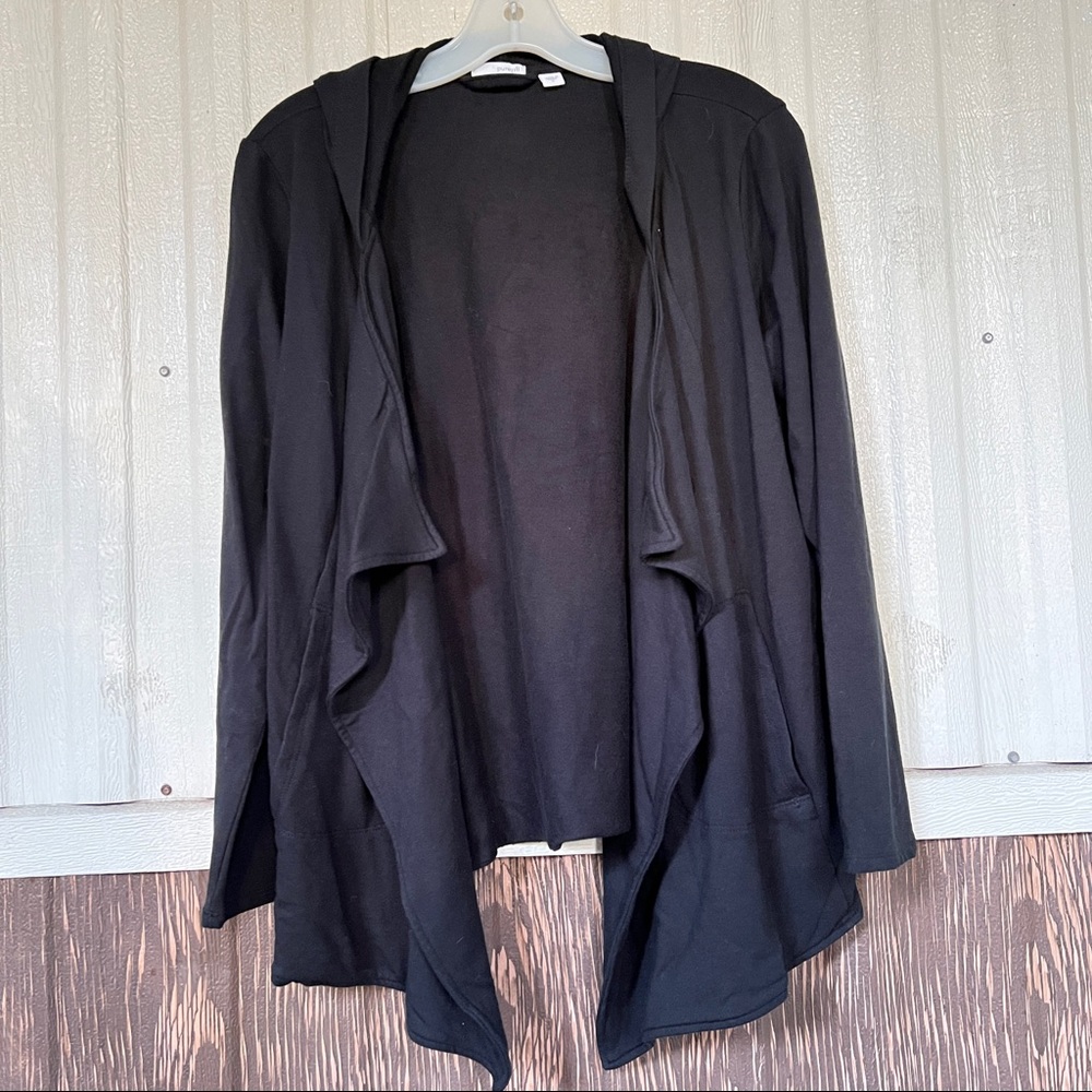 Purejill open front cardigan waterfall collar black pima cotton blend sz S